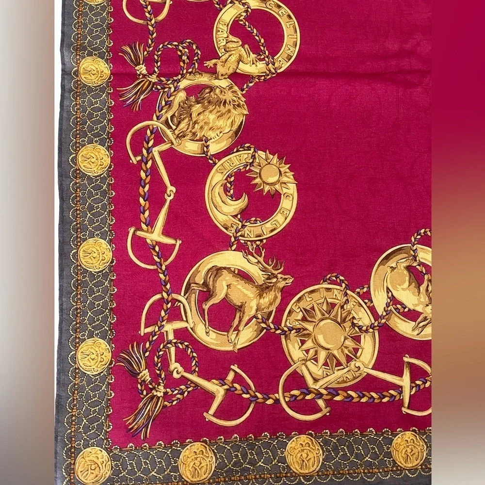 Rare Celine Paris Silk Scarf Cranberry BNWT Vintage Late 1980s-Early 90s France